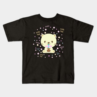 Aesthetic Cat Drinking Boba Kids T-Shirt